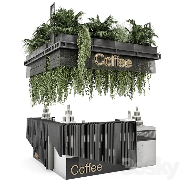 Coffee Reception Desk With Plants – Restaurant Set 1317 3D Model Free Download