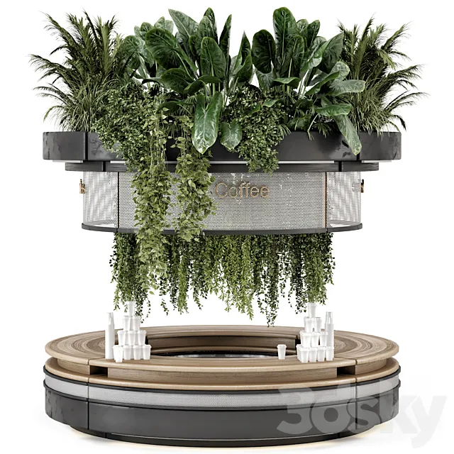 Coffee Reception Desk With Plants - Restaurant Set 1815 3D Model
