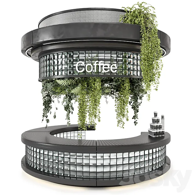 Coffee Reception Desk With Plants - Restaurant Set 2039 Free Download