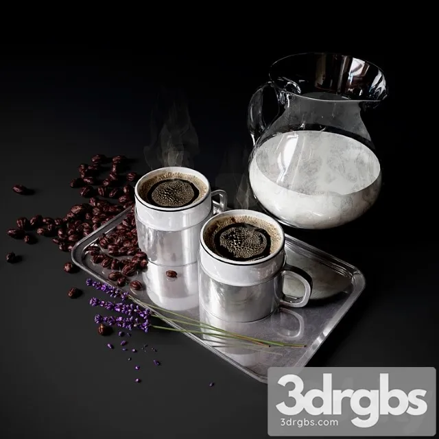 Coffee set with milk 3D Model Free