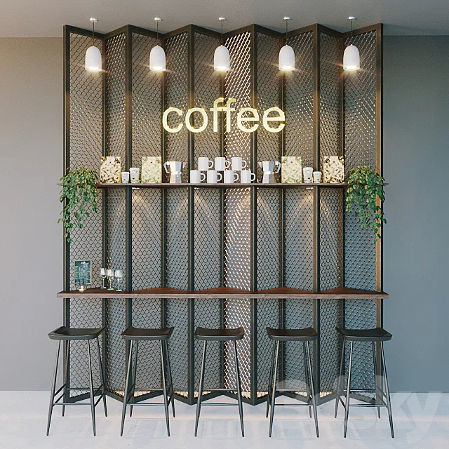 Coffee shop bar 3D Model