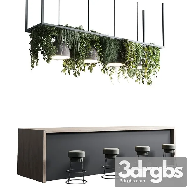 Coffee Shop Reception Restaurant Counter by Hanging Plant 04 3D Model Free