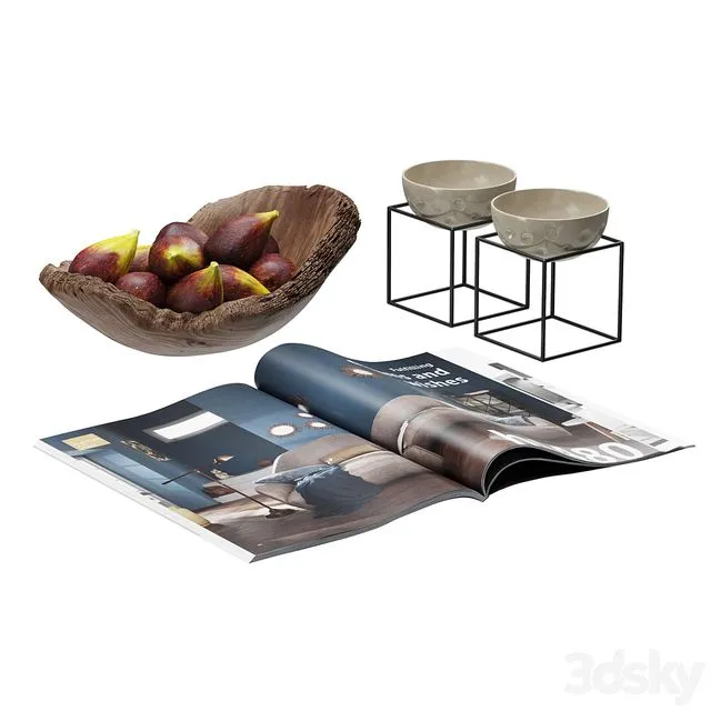 Coffee Table Accessories Magazine Fig Bowl Plate 3D Model
