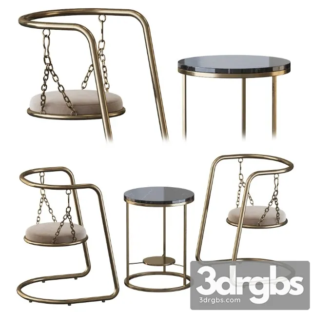 Coffee Table and Armchair 3D Model Free