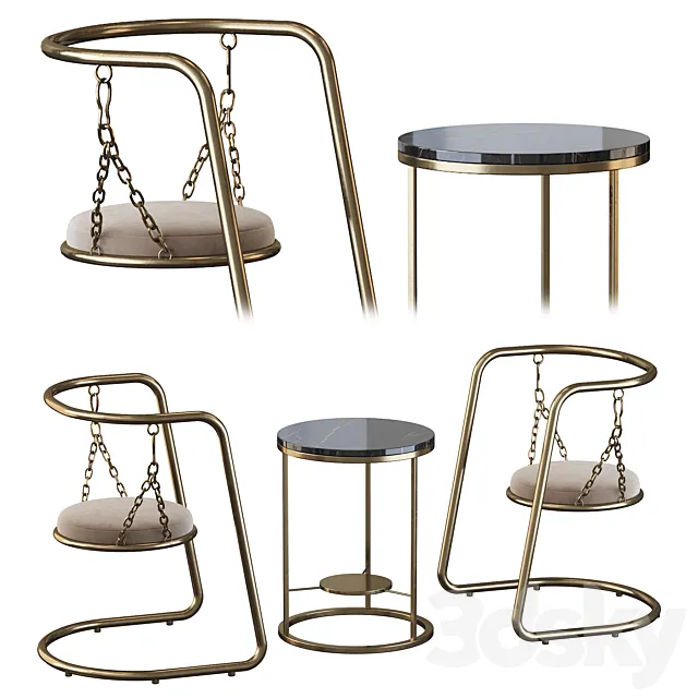 Coffee table and armchair 3DModel