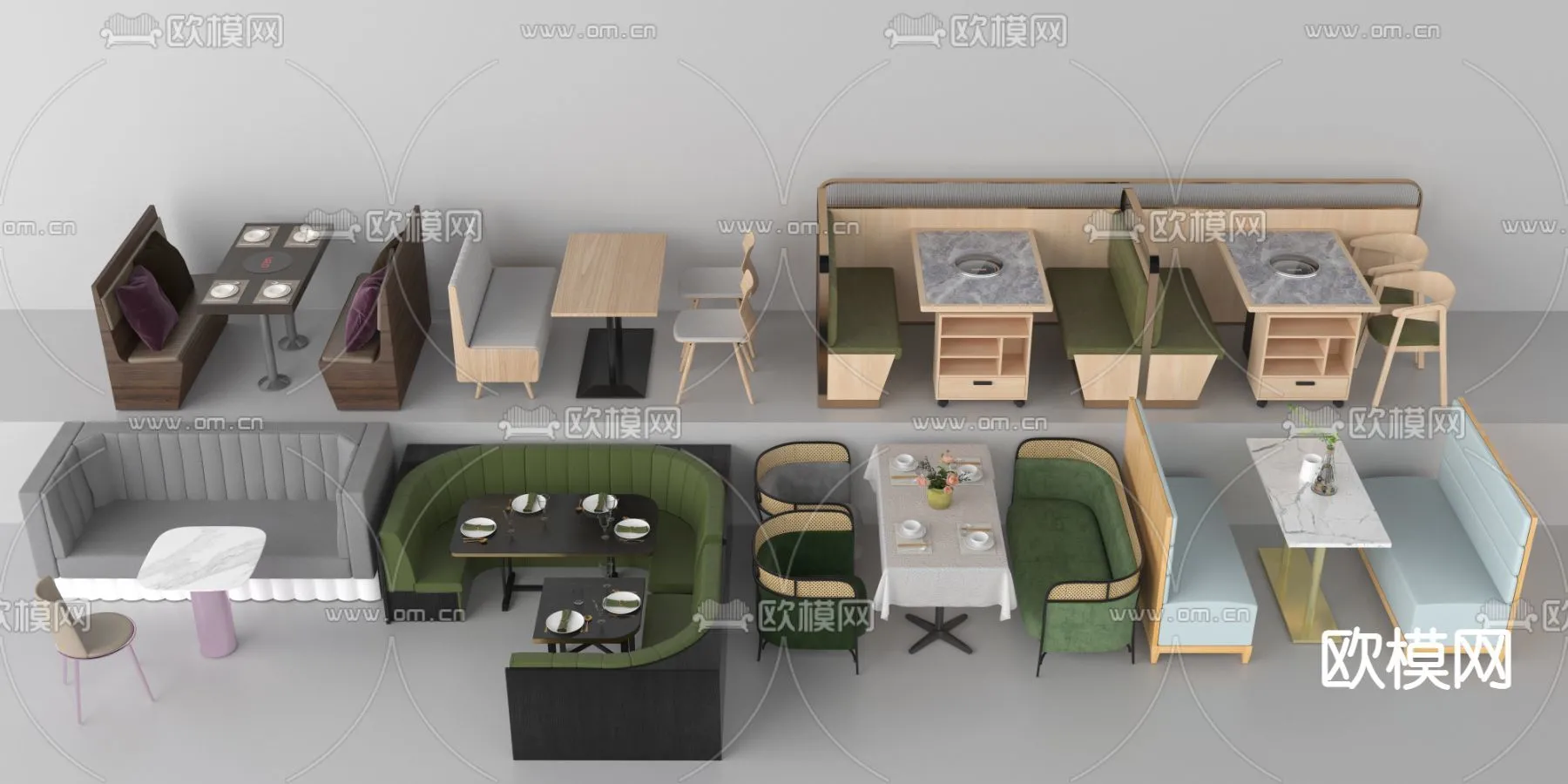 Coffee Table and Armchair Sets - 3D Models - Cafe Interior 3D Scenes - 009 - VRAY Render