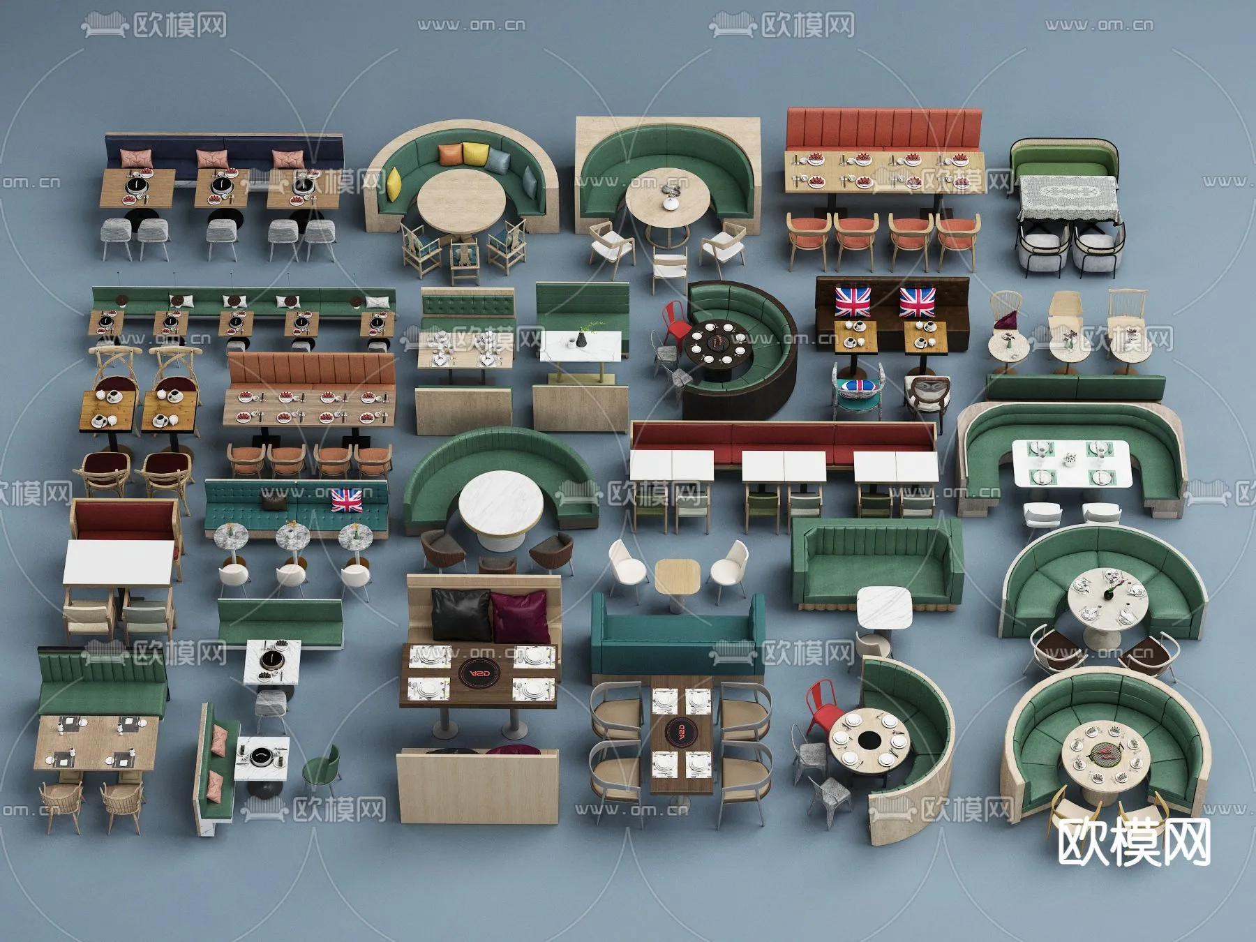 Coffee Table and Armchair Sets - 3D Models - Cafe Interior 3D Scenes - 013 - VRAY Render