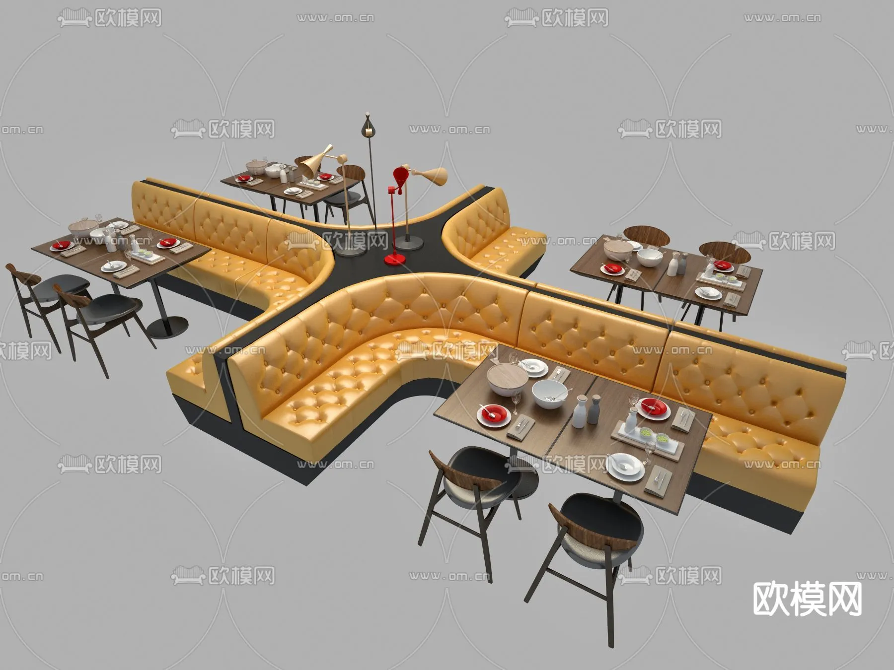 Coffee Table and Armchair Sets - 3D Models - Cafe Interior 3D Scenes - 016 - VRAY Render