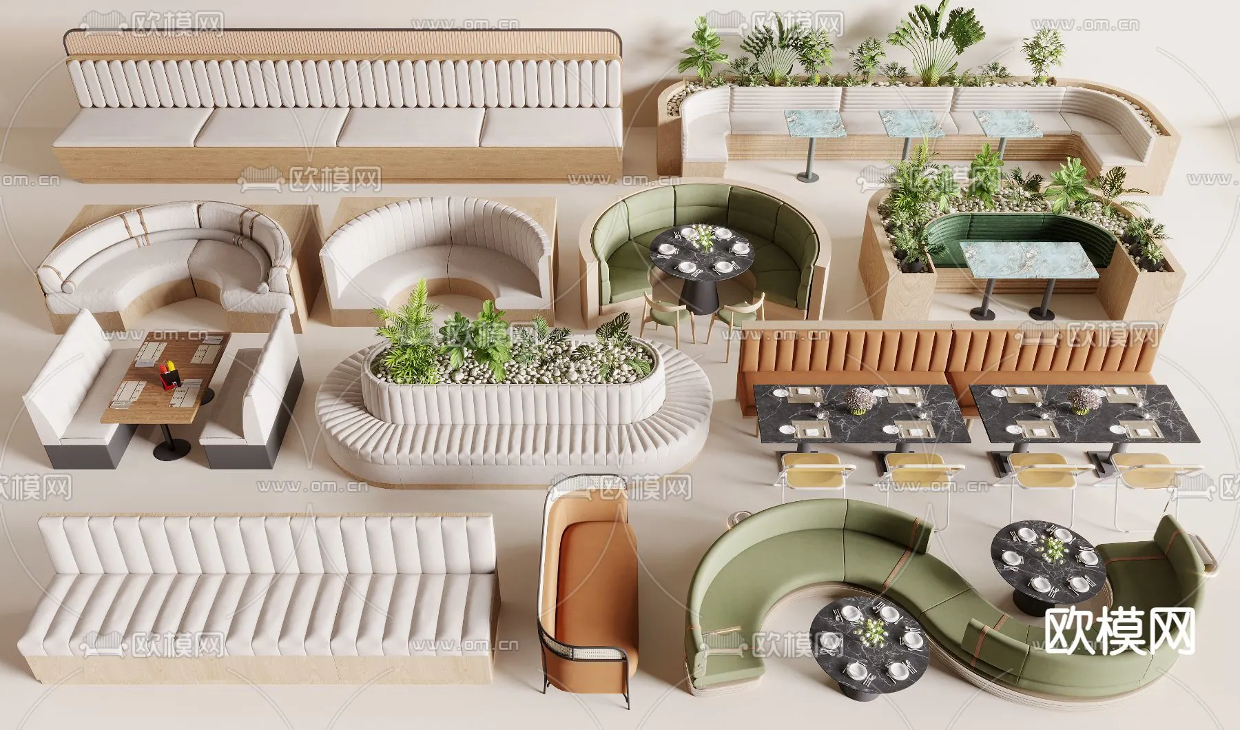 Coffee Table and Armchair Sets - 3D Models - Cafe Interior 3D Scenes - 020 - VRAY Render