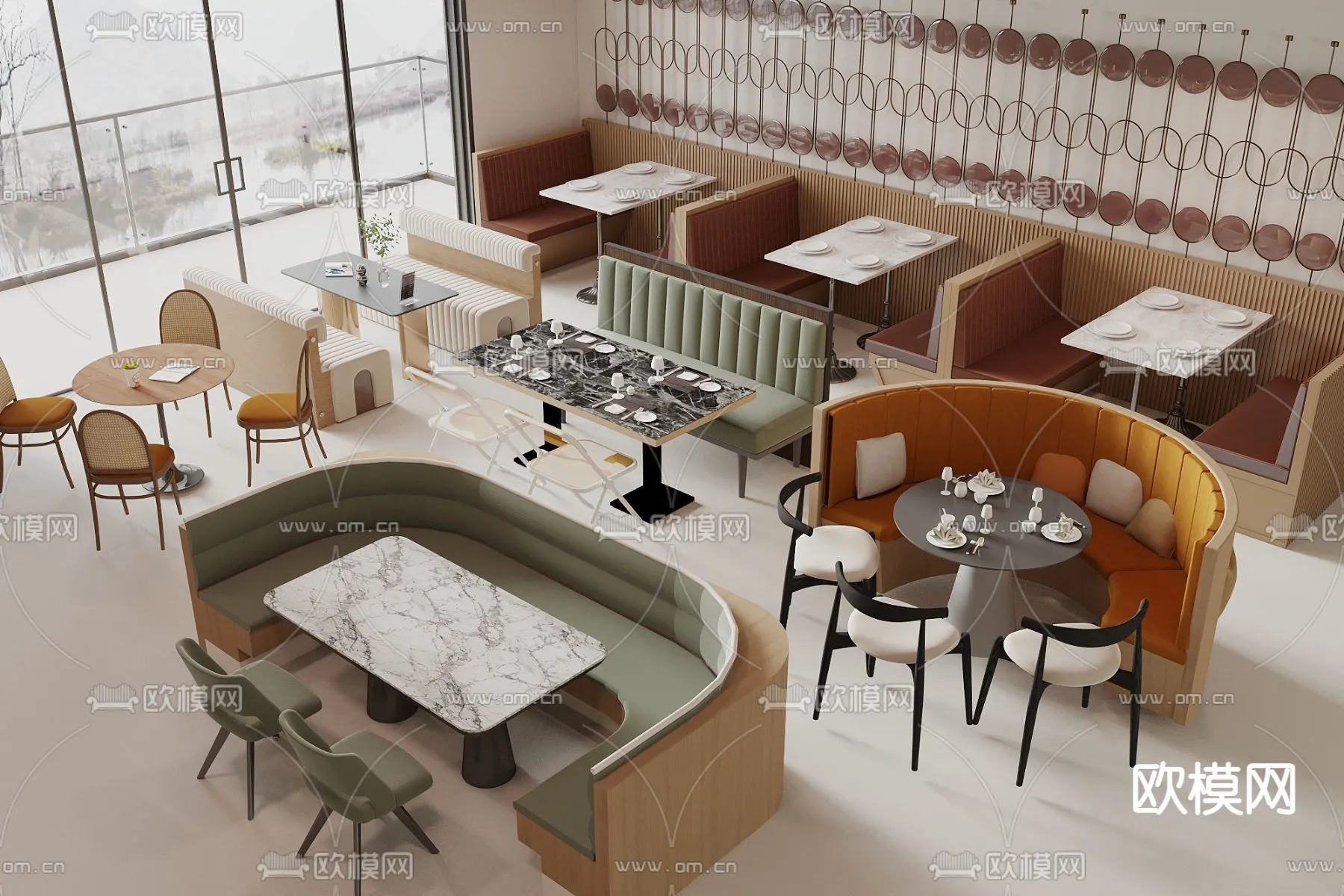 Coffee Table and Armchair Sets - 3D Models - Cafe Interior 3D Scenes - 021 - VRAY Render
