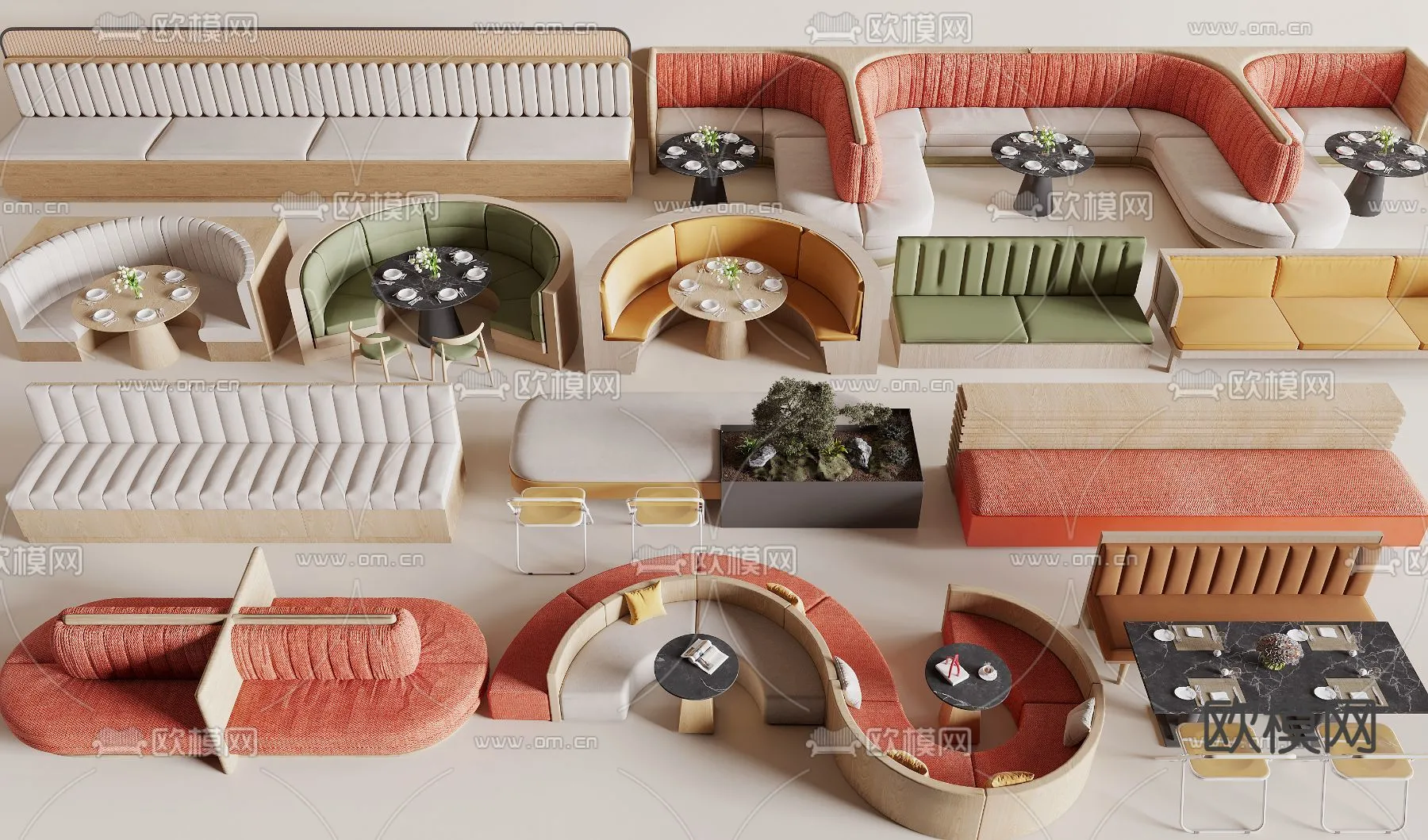 Coffee Table and Armchair Sets - 3D Models - Cafe Interior 3D Scenes - 025 - CORONA Render