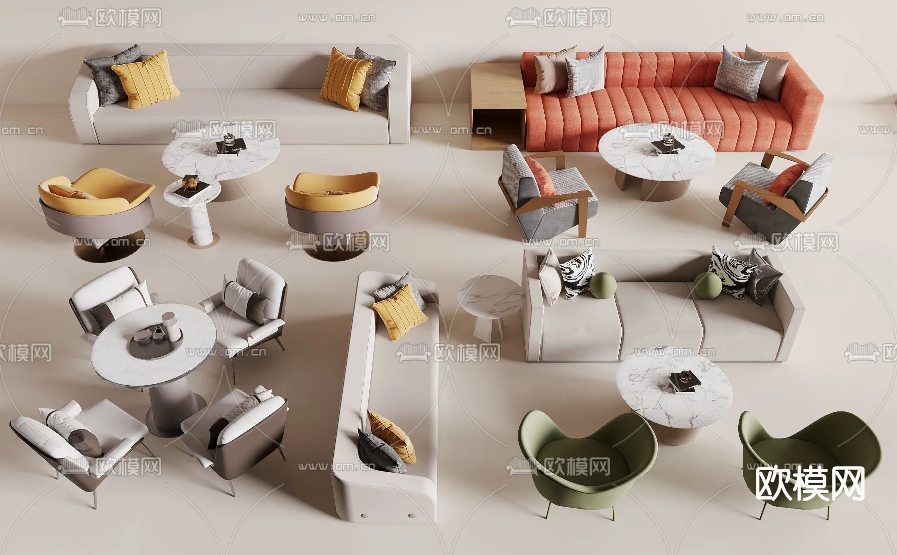 Coffee Table and Armchair Sets - 3D Models - Cafe Interior 3D Scenes - 027 - VRAY Render