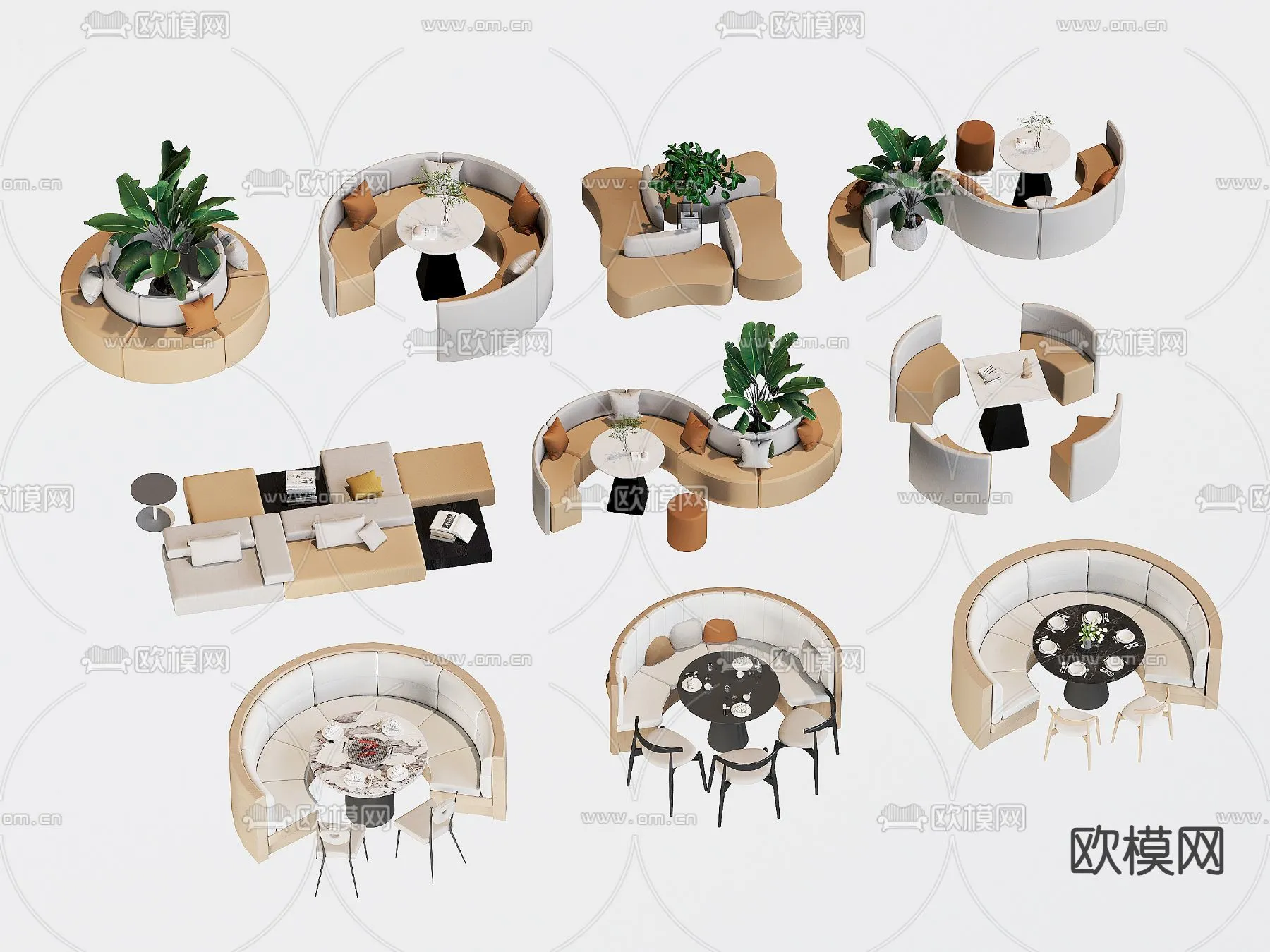 Coffee Table and Armchair Sets - 3D Models - Cafe Interior 3D Scenes - 028 - CORONA Render