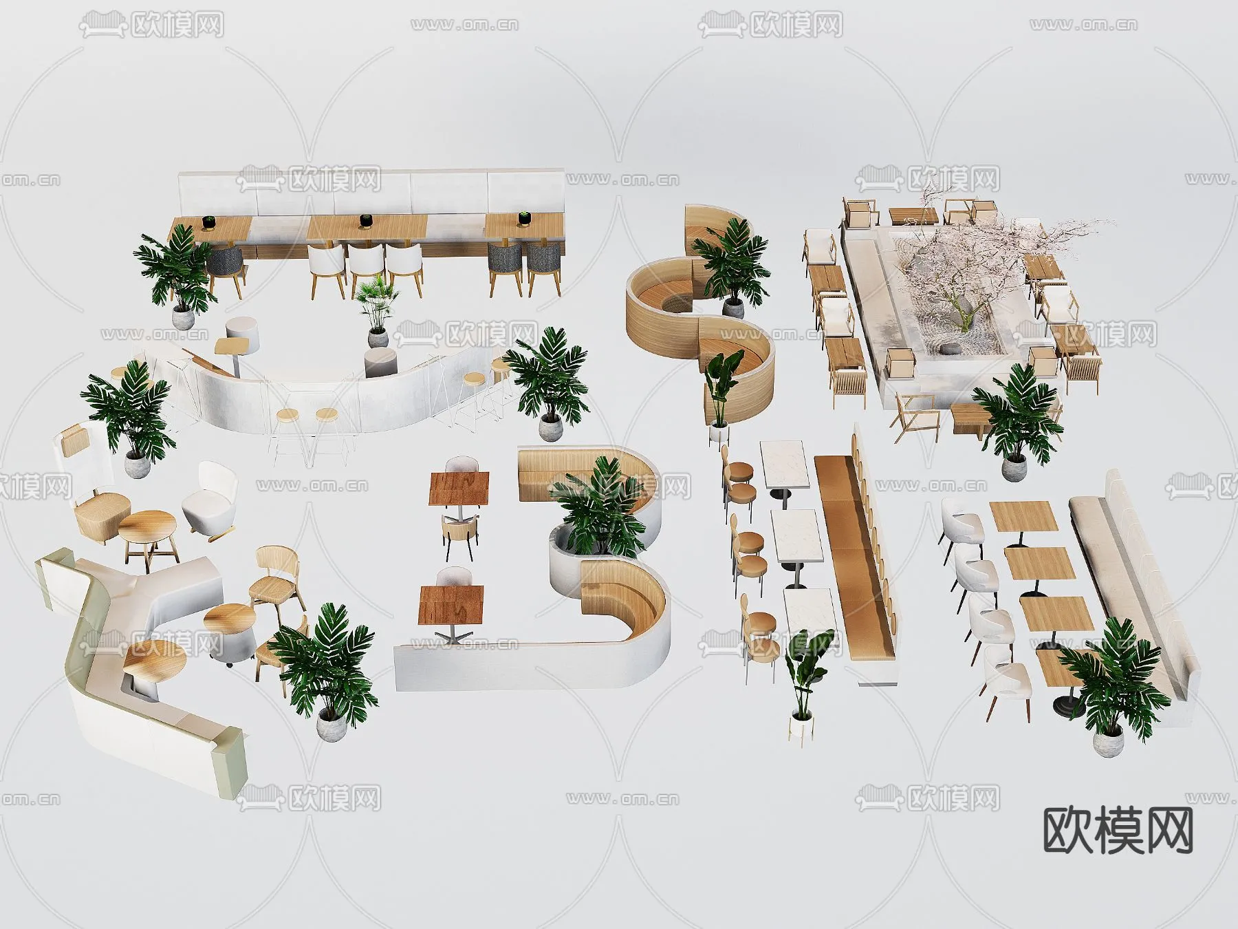 Coffee Table and Armchair Sets - 3D Models - Cafe Interior 3D Scenes - 029 - CORONA Render