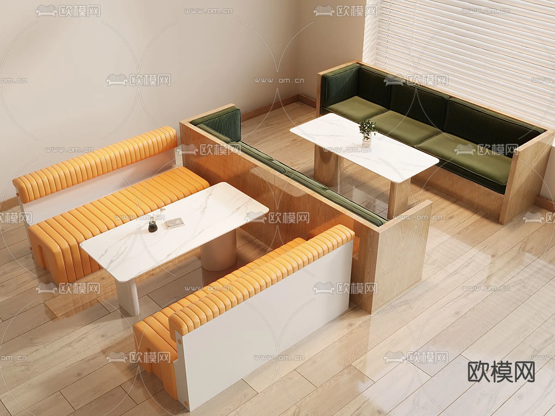 Coffee Table and Armchair Sets - 3D Models - Cafe Interior 3D Scenes - 030 - VRAY Render