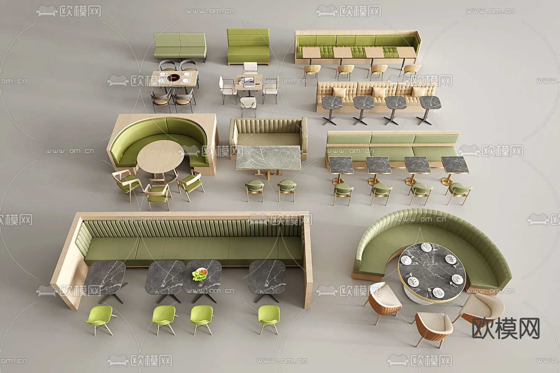 Coffee Table and Armchair Sets - 3D Models - Cafe Interior 3D Scenes - 035 - VRAY Render