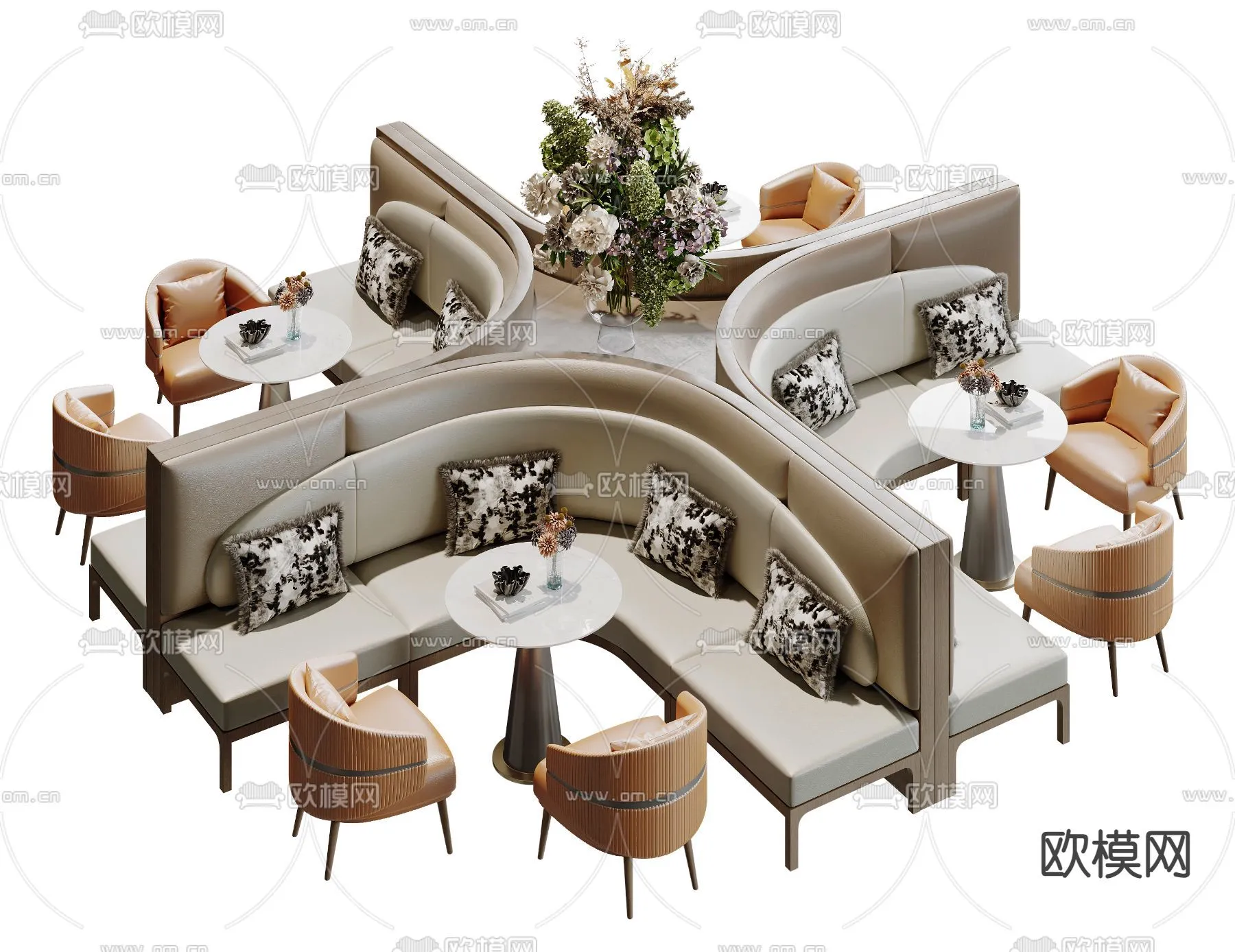 Coffee Table and Armchair Sets - 3D Models - Cafe Interior 3D Scenes - 036 - VRAY Render