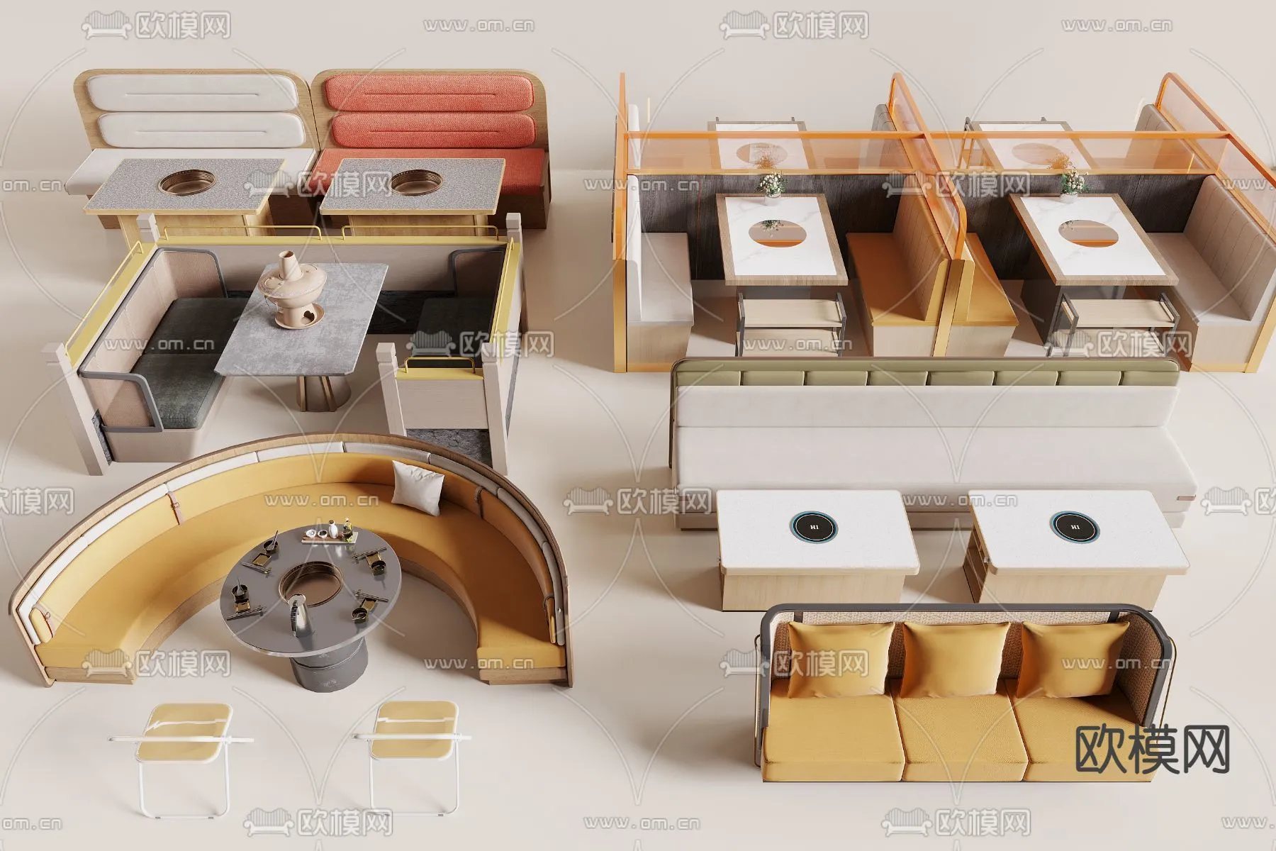 Coffee Table and Armchair Sets - 3D Models - Cafe Interior 3D Scenes - 037 - CORONA Render