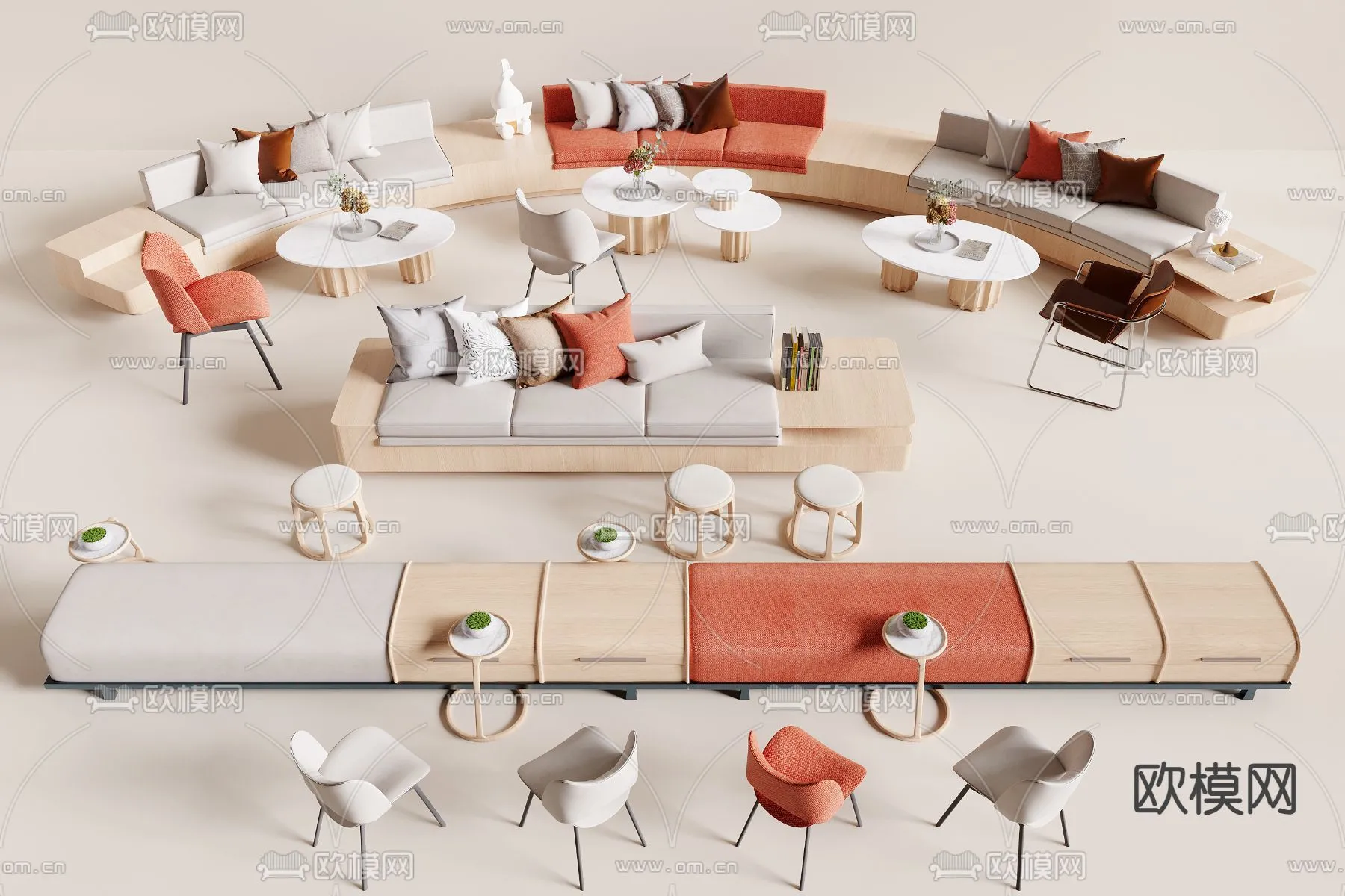 Coffee Table and Armchair Sets - 3D Models - Cafe Interior 3D Scenes - 041 - CORONA Render