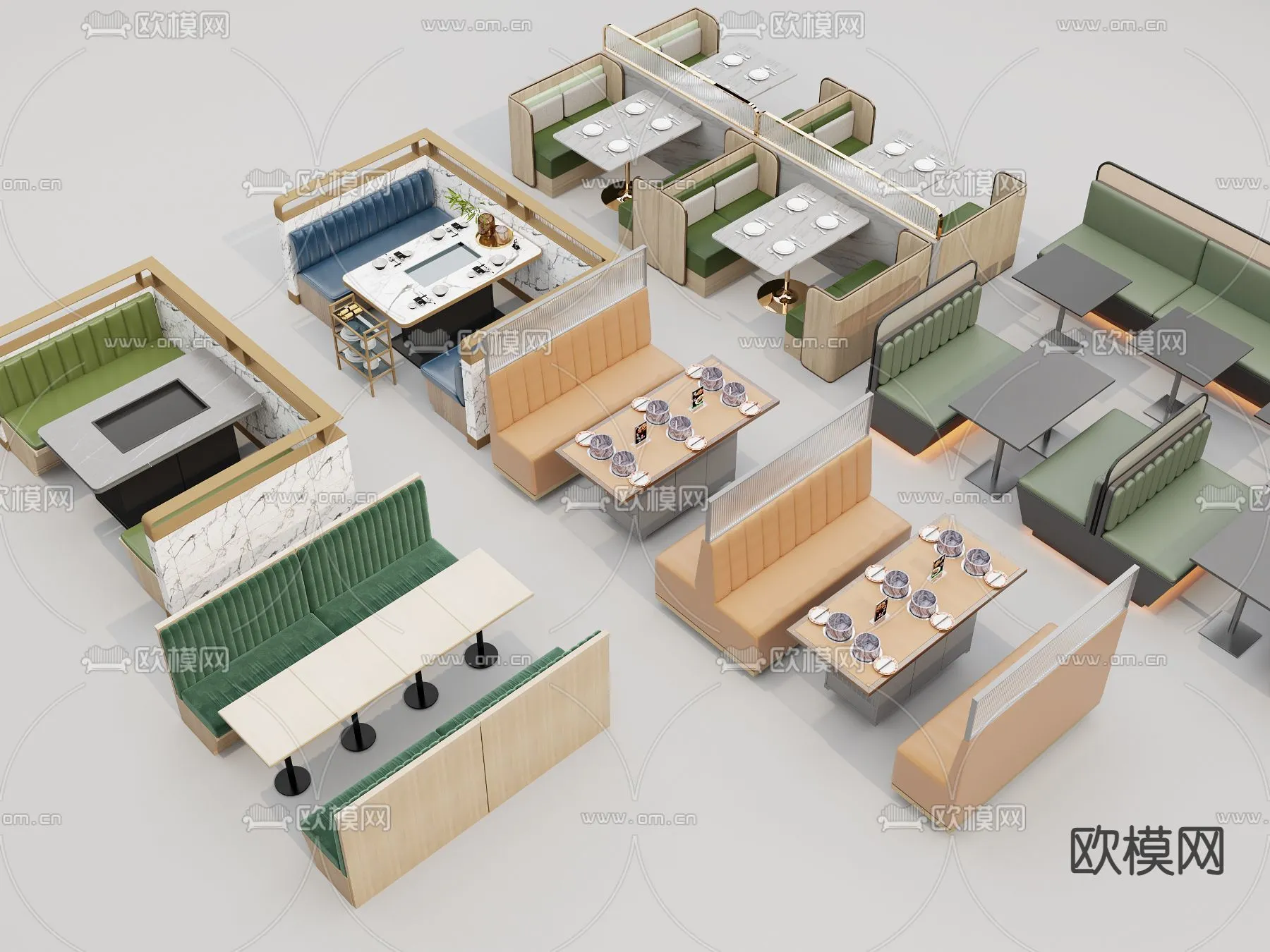 Coffee Table and Armchair Sets - 3D Models - Cafe Interior 3D Scenes - 042 - VRAY Render