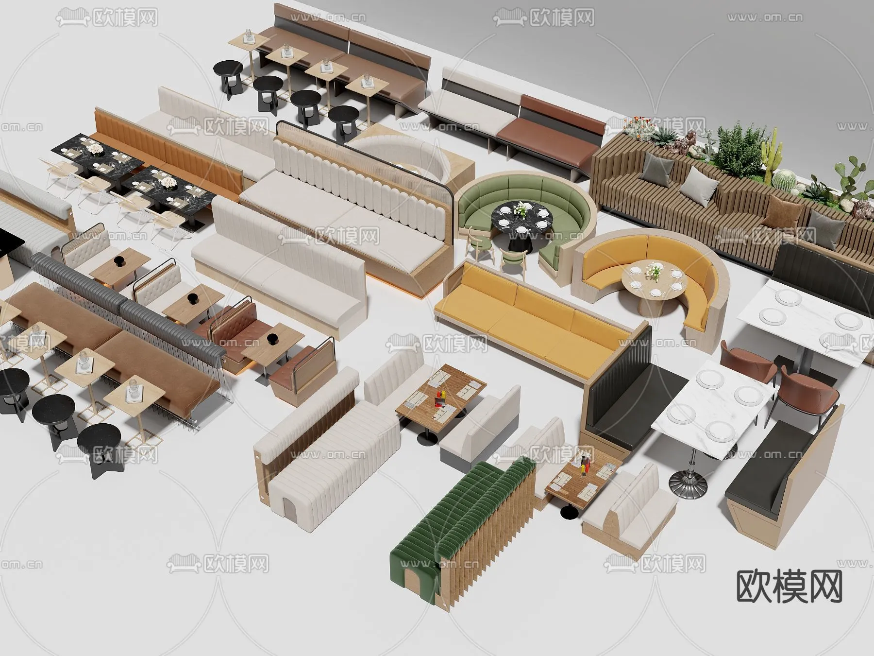 Coffee Table and Armchair Sets - 3D Models - Cafe Interior 3D Scenes - 043 - VRAY Render