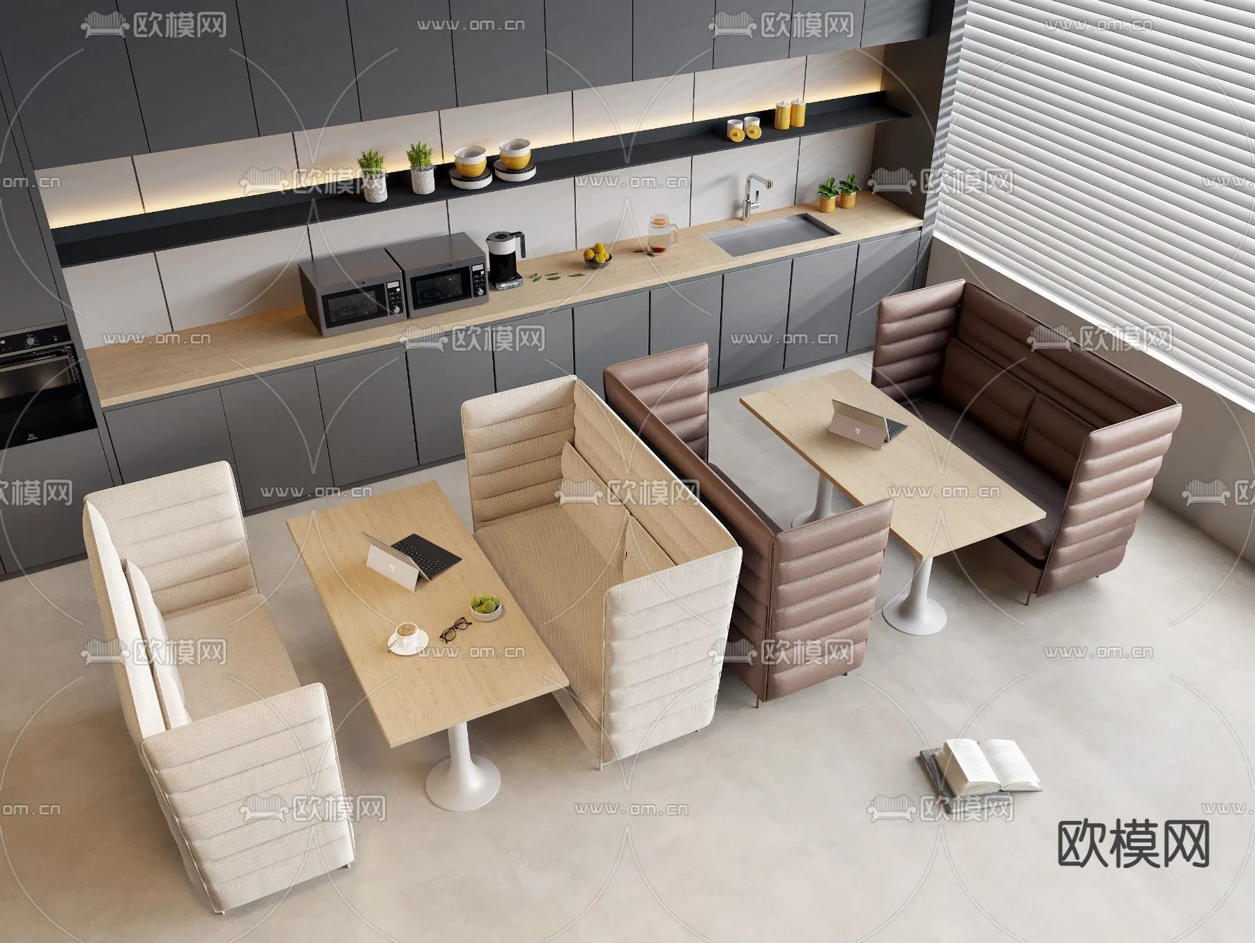 Coffee Table and Armchair Sets - 3D Models - Cafe Interior 3D Scenes - 044 - VRAY Render