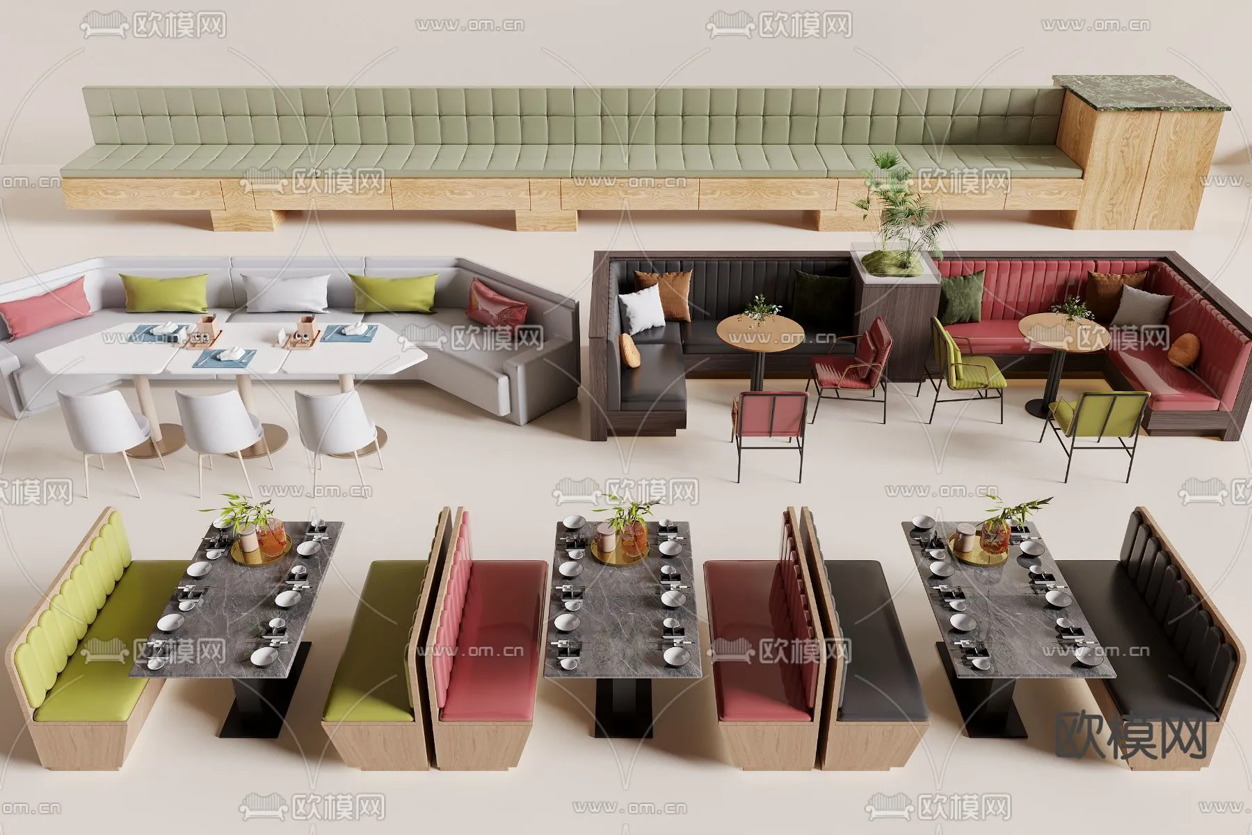 Coffee Table and Armchair Sets - 3D Models - Cafe Interior 3D Scenes - 047 - CORONA Render