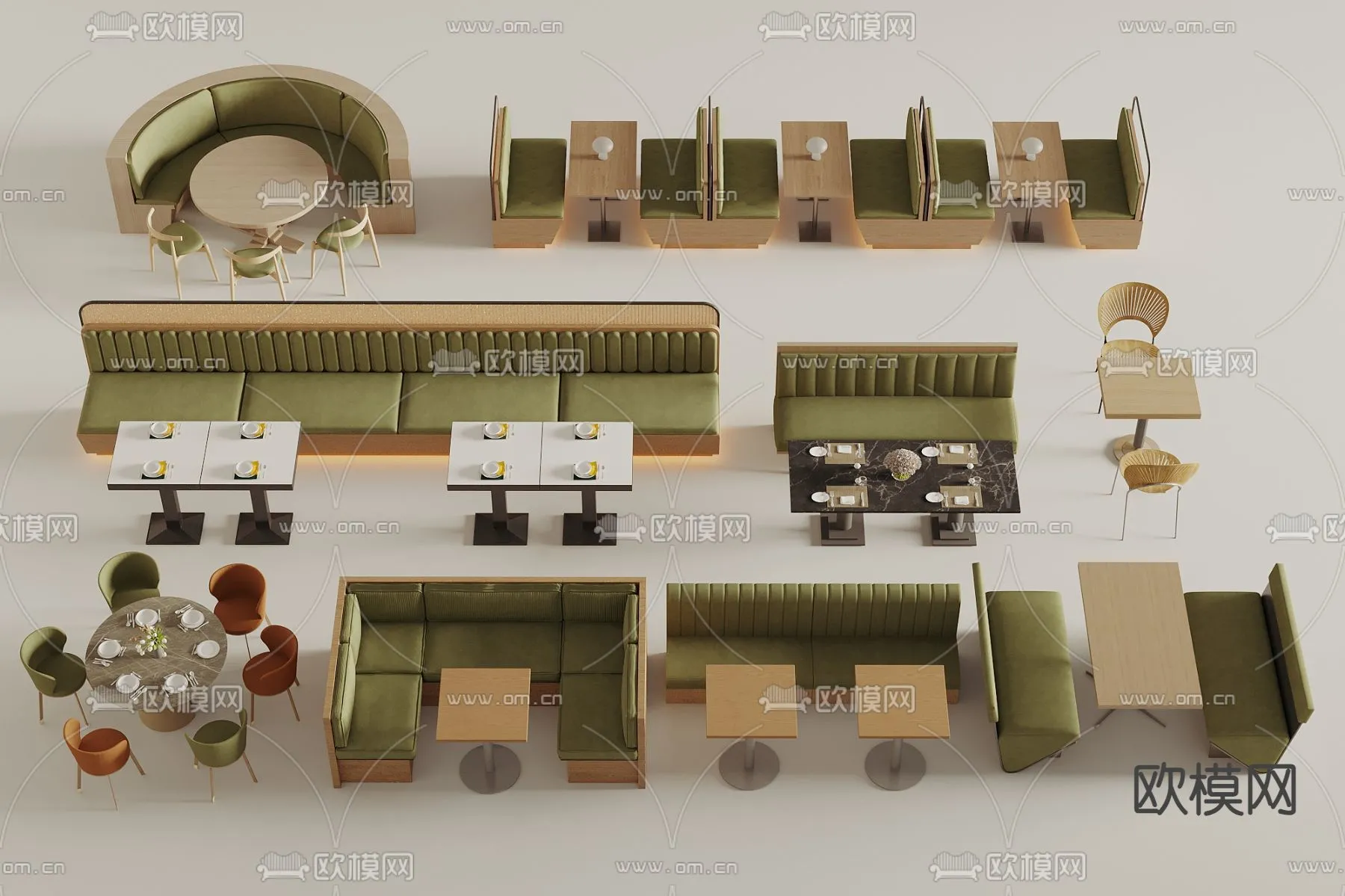 Coffee Table and Armchair Sets - 3D Models - Cafe Interior 3D Scenes - 050 - VRAY Render