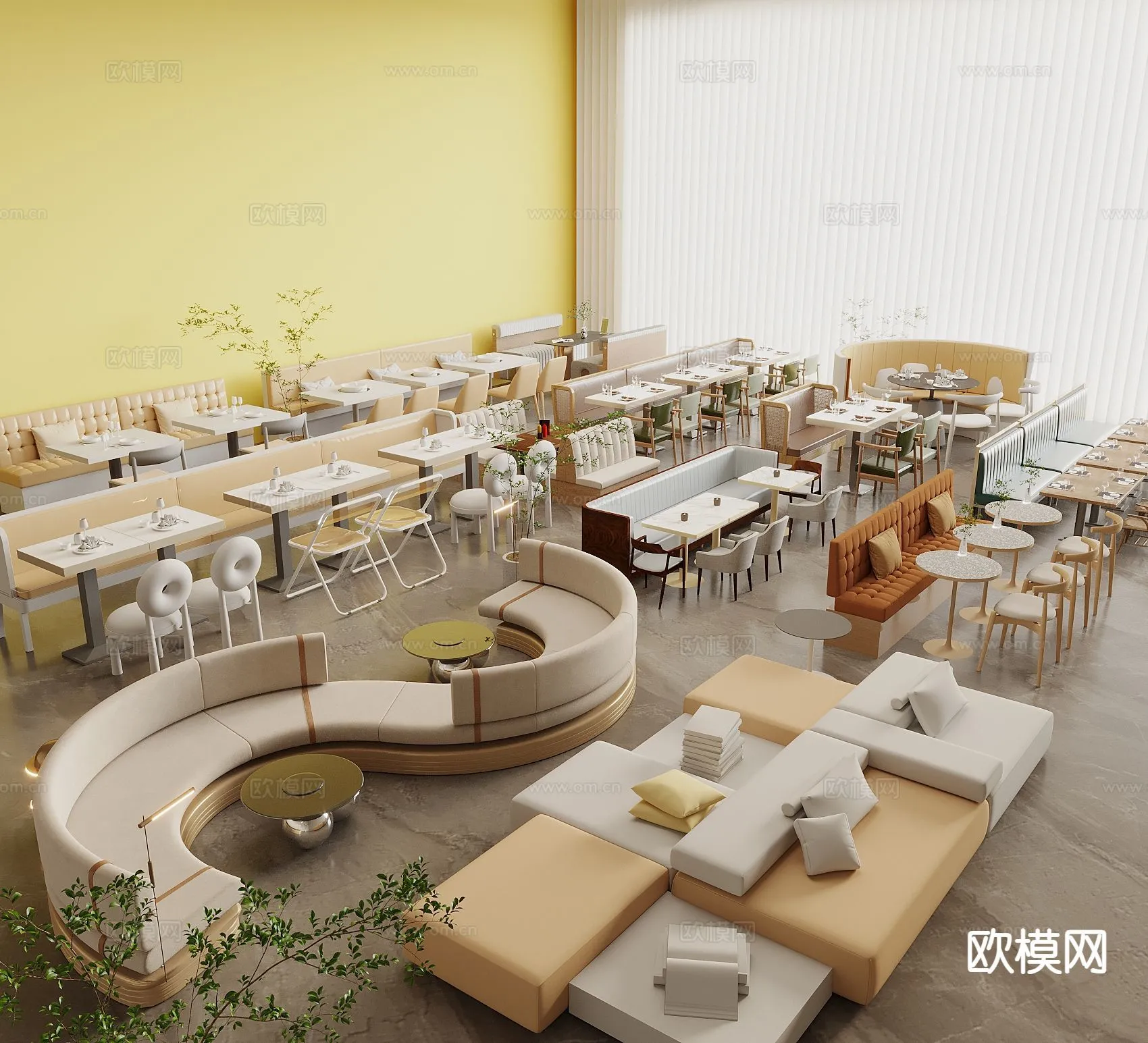 Coffee Table and Armchair Sets - 3D Models - Cafe Interior 3D Scenes - 054 - VRAY Render