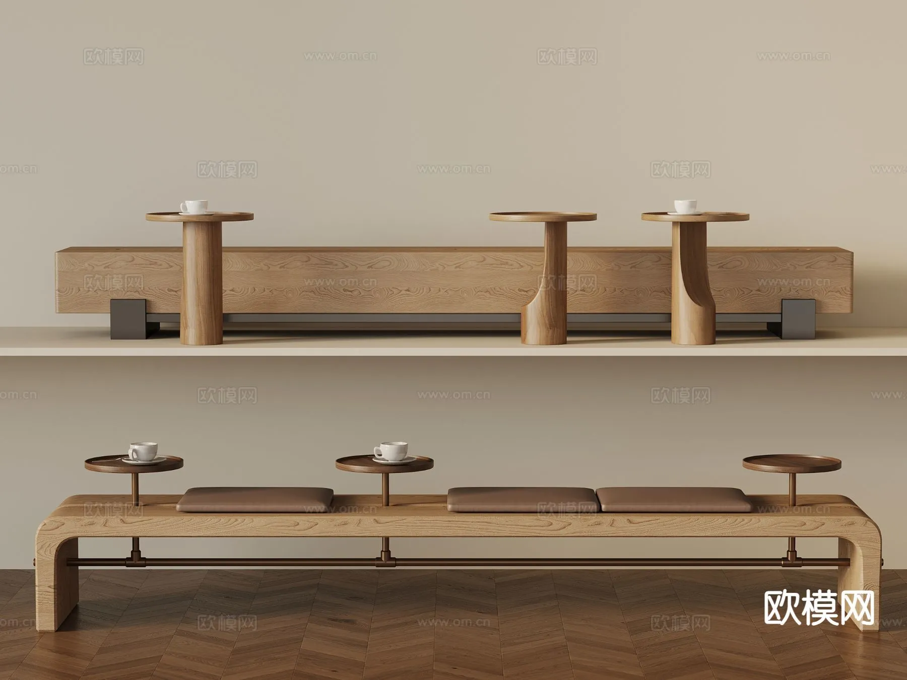 Coffee Table and Armchair Sets - 3D Models - Cafe Interior 3D Scenes - 056 - VRAY Render