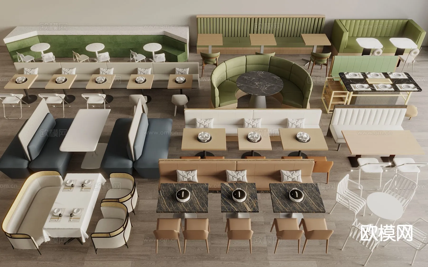 Coffee Table and Armchair Sets - 3D Models - Cafe Interior 3D Scenes - 058 - VRAY Render