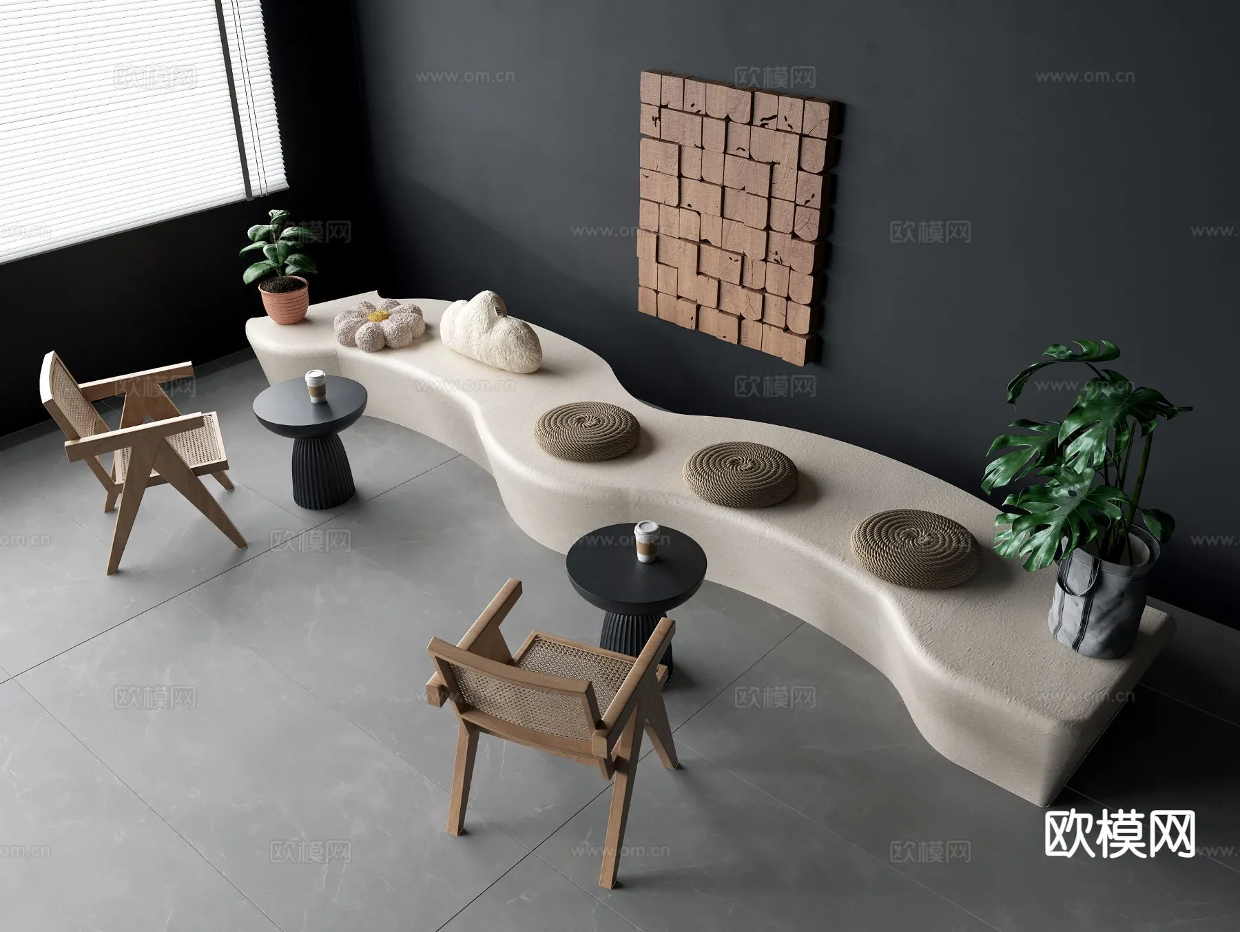 Coffee Table and Armchair Sets - 3D Models - Cafe Interior 3D Scenes - 059 - VRAY Render