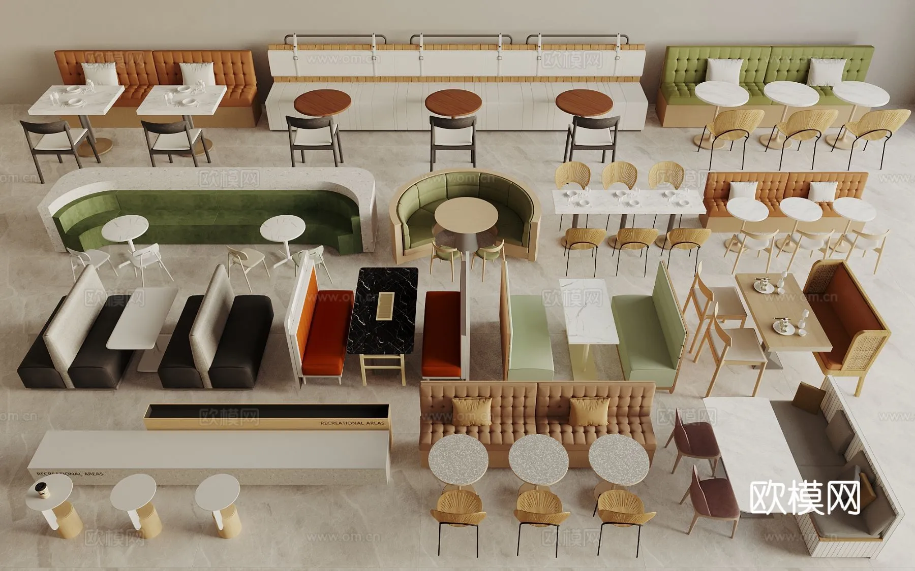 Coffee Table and Armchair Sets - 3D Models - Cafe Interior 3D Scenes - 062 - VRAY Render