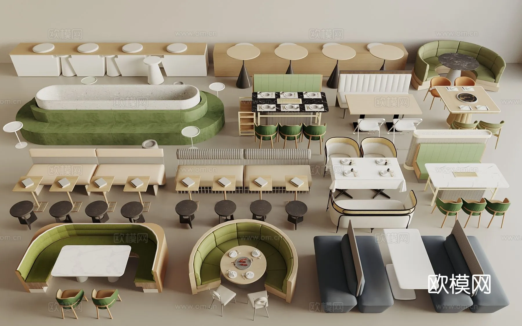 Coffee Table and Armchair Sets - 3D Models - Cafe Interior 3D Scenes - 063 - VRAY Render