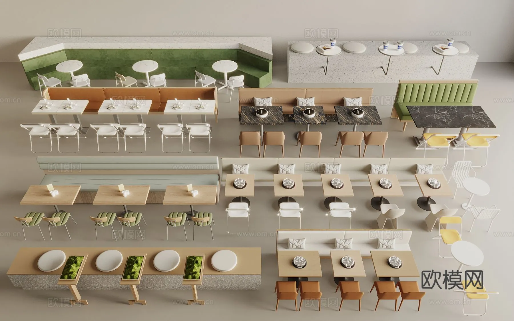 Coffee Table and Armchair Sets - 3D Models - Cafe Interior 3D Scenes - 064 - VRAY Render