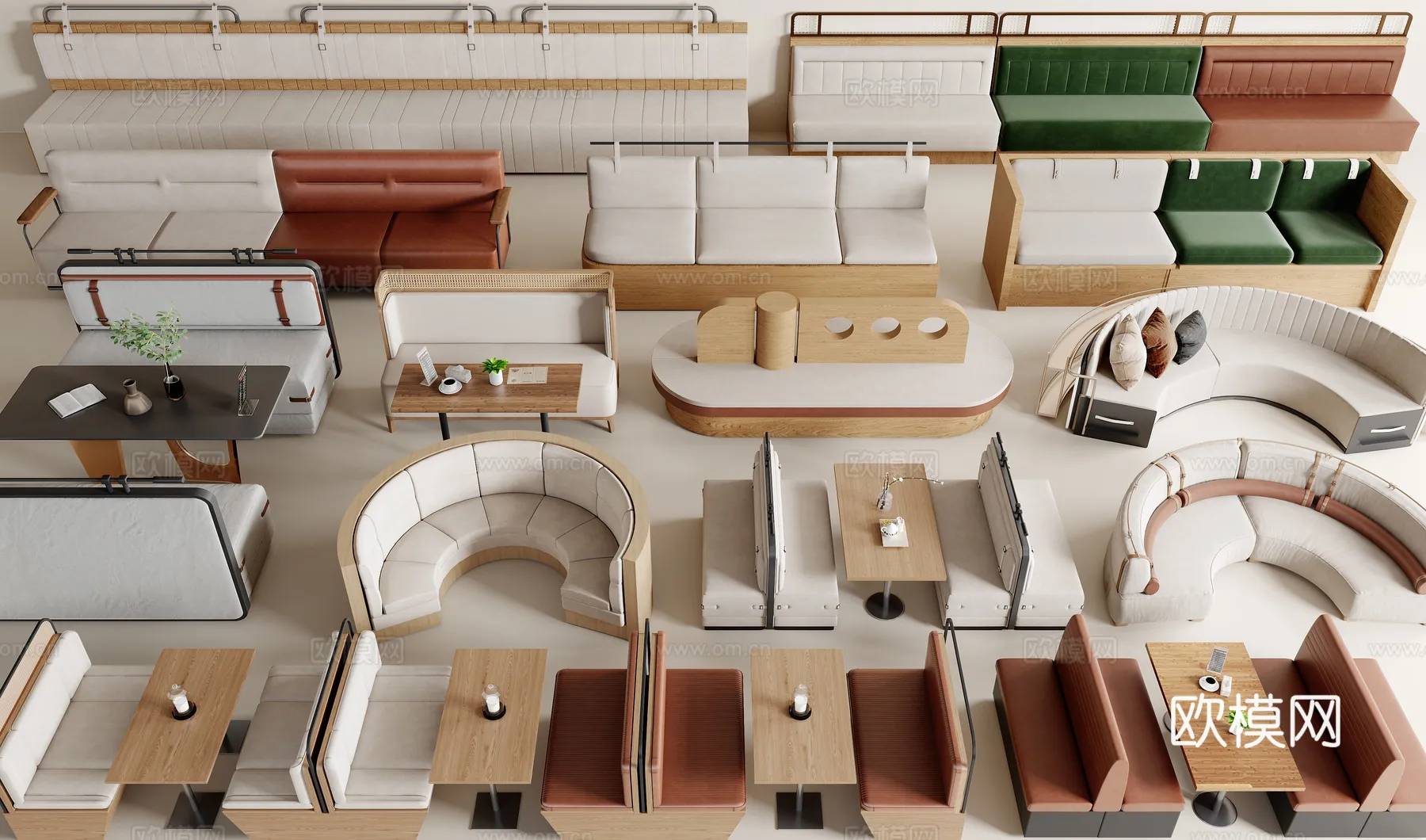 Coffee Table and Armchair Sets - 3D Models - Cafe Interior 3D Scenes - 067 - VRAY Render