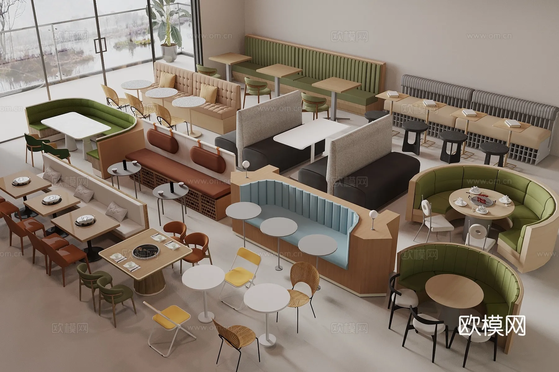 Coffee Table and Armchair Sets - 3D Models - Cafe Interior 3D Scenes - 069 - VRAY Render