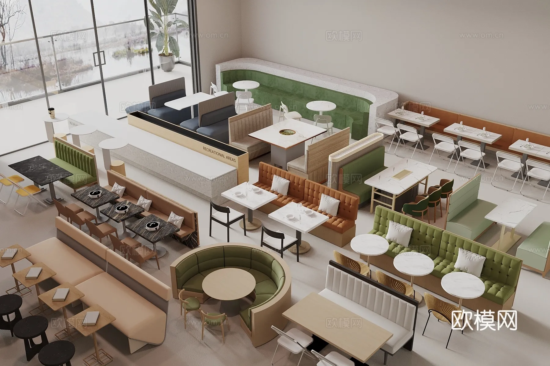 Coffee Table and Armchair Sets - 3D Models - Cafe Interior 3D Scenes - 070 - VRAY Render