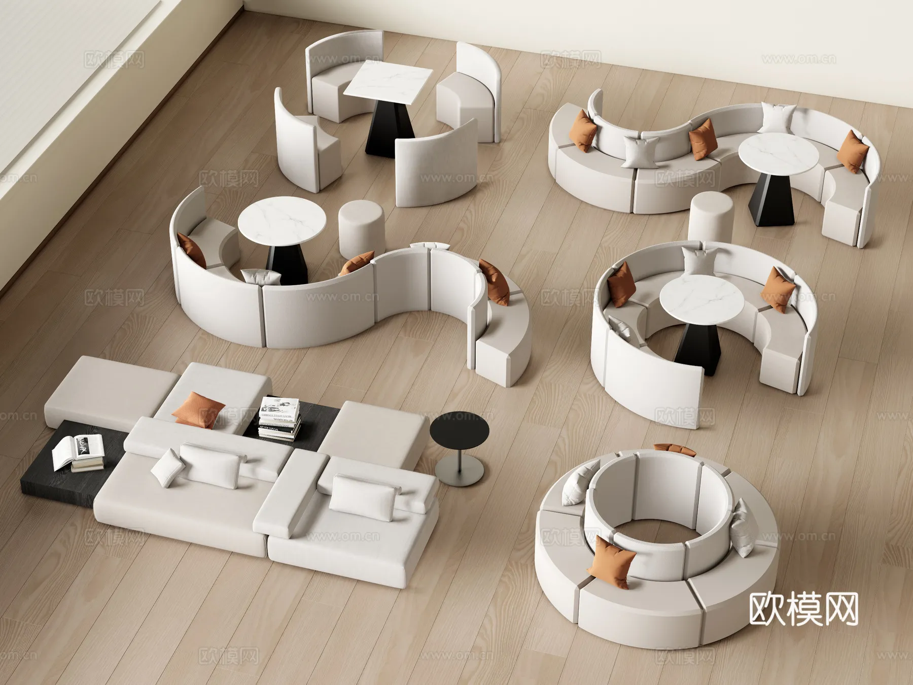 Coffee Table and Armchair Sets - 3D Models - Cafe Interior 3D Scenes - 074 - VRAY Render