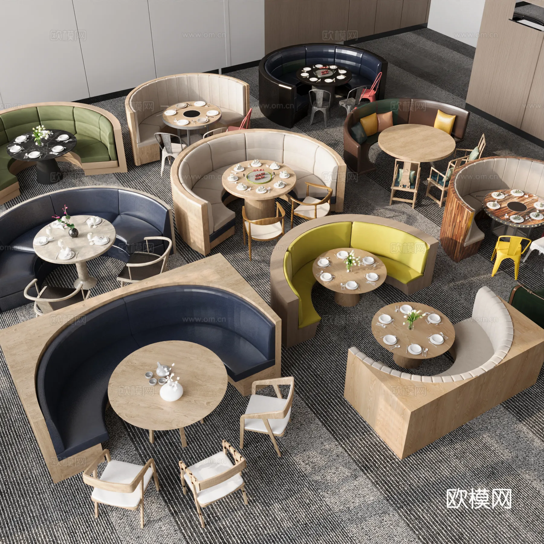 Coffee Table and Armchair Sets - 3D Models - Cafe Interior 3D Scenes - 077 - CORONA Render