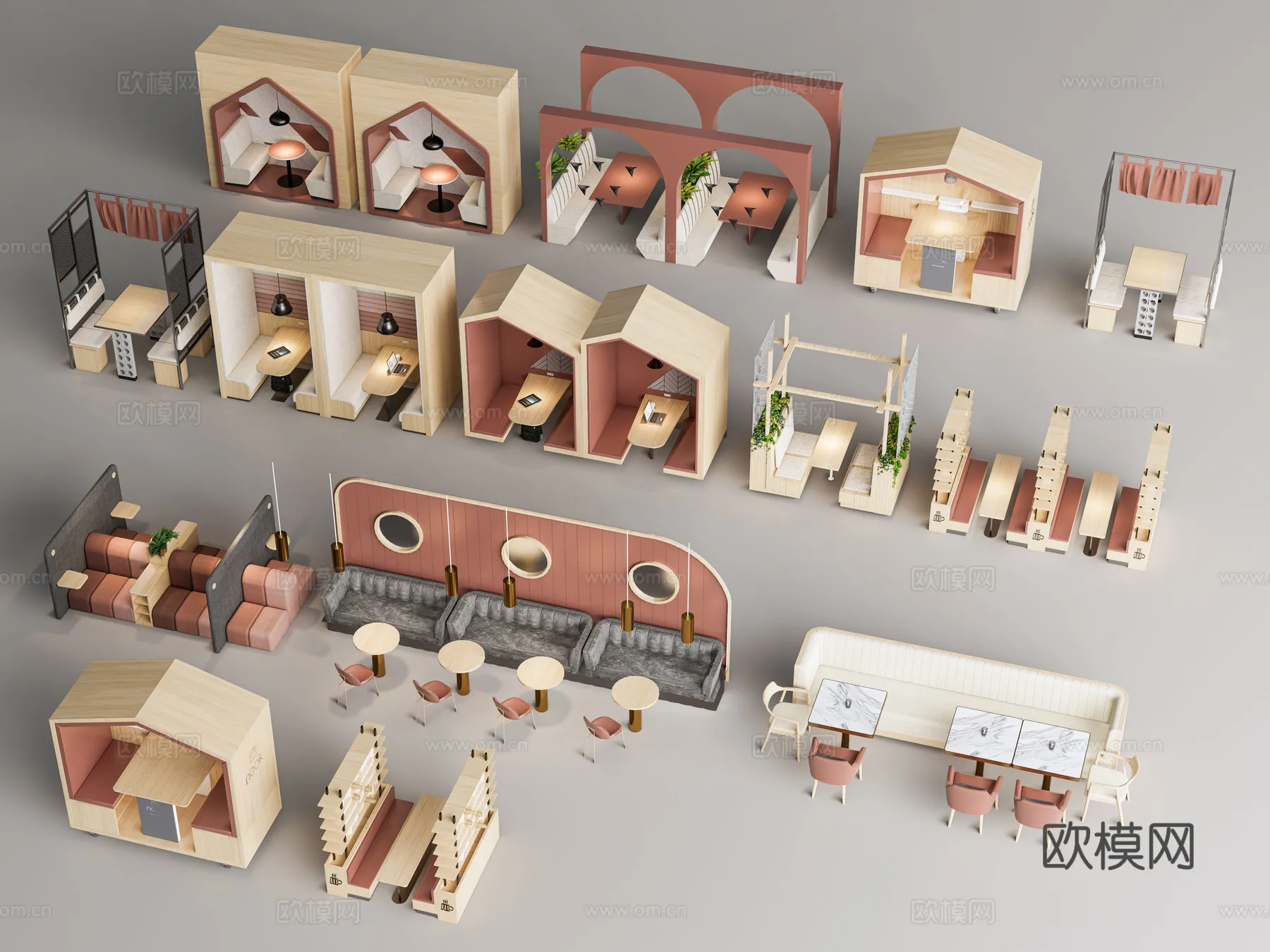 Coffee Table and Armchair Sets - 3D Models - Cafe Interior 3D Scenes - 082 - VRAY Render