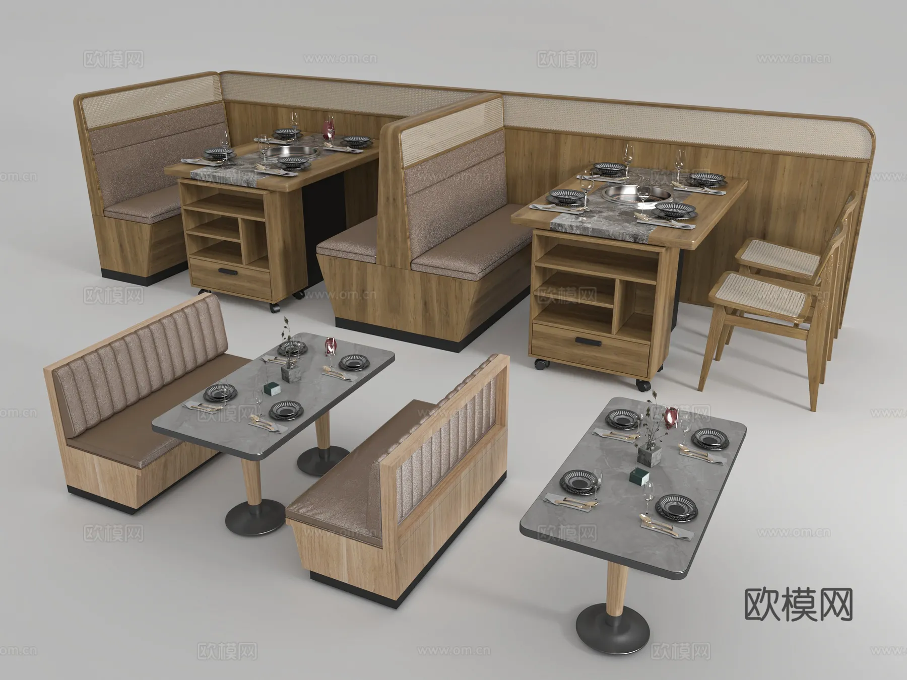 Coffee Table and Armchair Sets - 3D Models - Cafe Interior 3D Scenes - 083 - VRAY Render