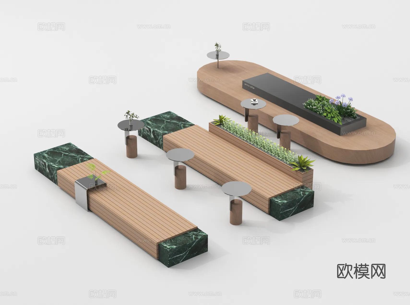 Coffee Table and Armchair Sets - 3D Models - Cafe Interior 3D Scenes - 084 - VRAY Render