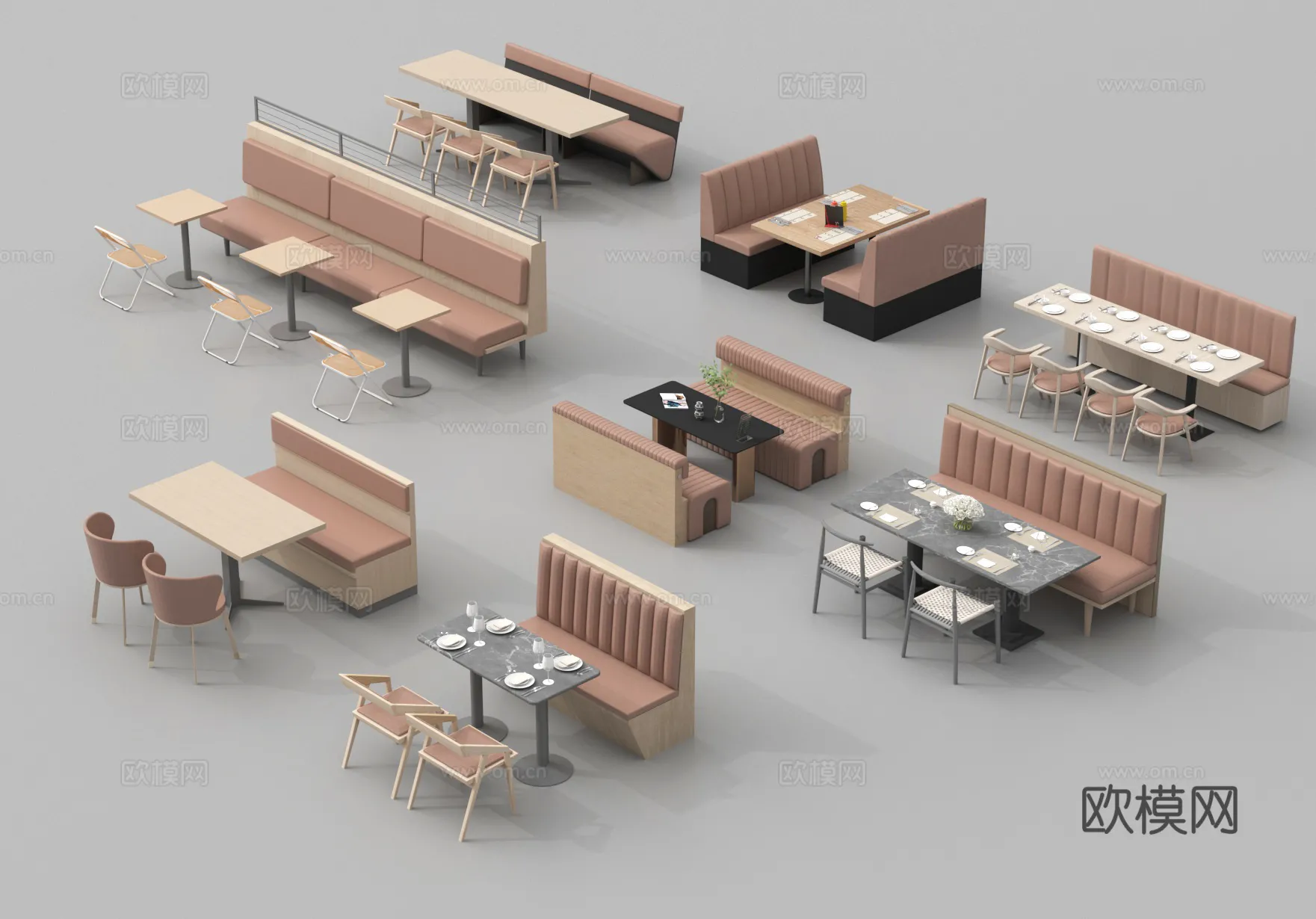 Coffee Table and Armchair Sets - 3D Models - Cafe Interior 3D Scenes - 086 - VRAY Render