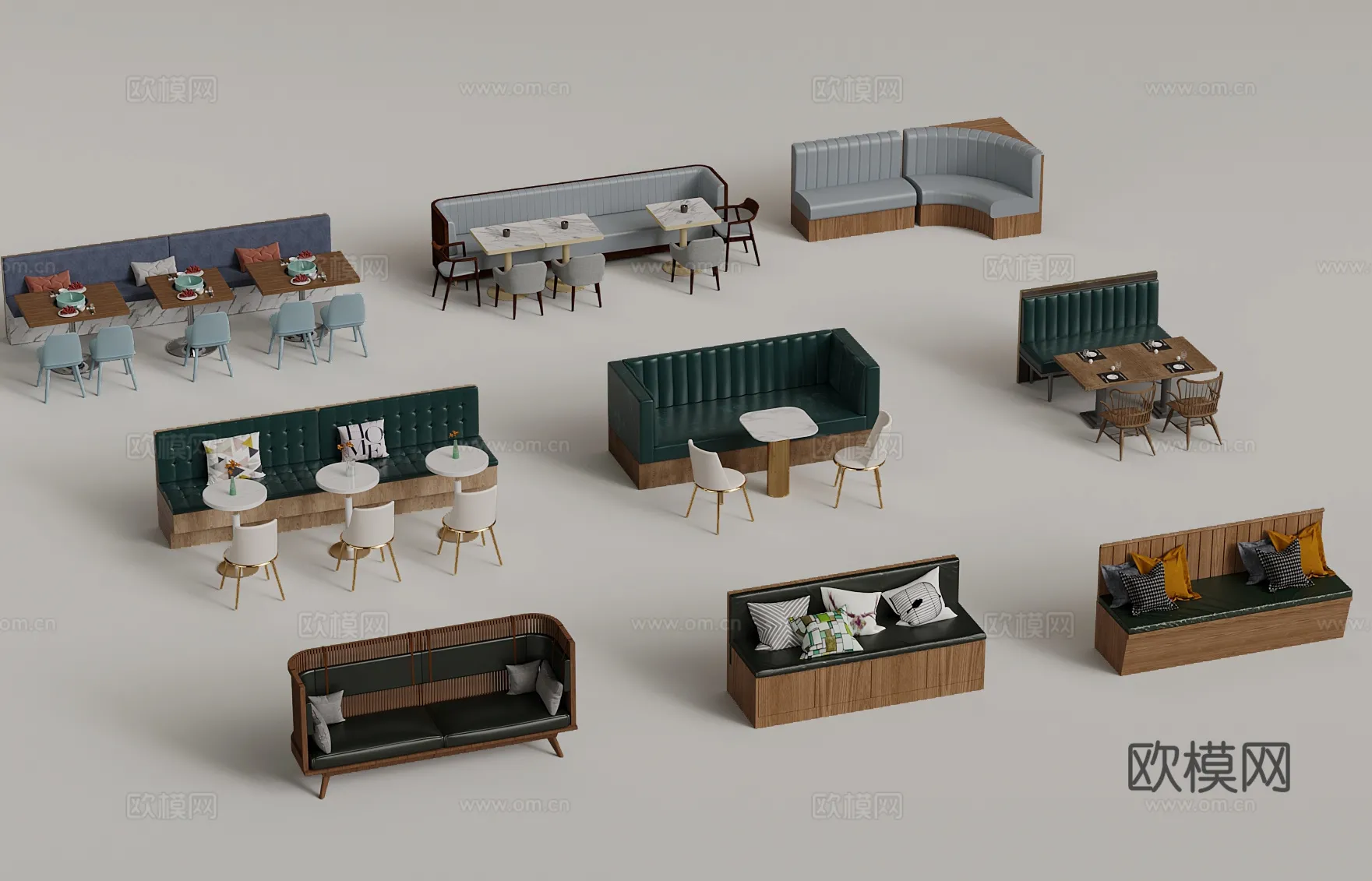 Coffee Table and Armchair Sets - 3D Models - Cafe Interior 3D Scenes - 090 - VRAY Render