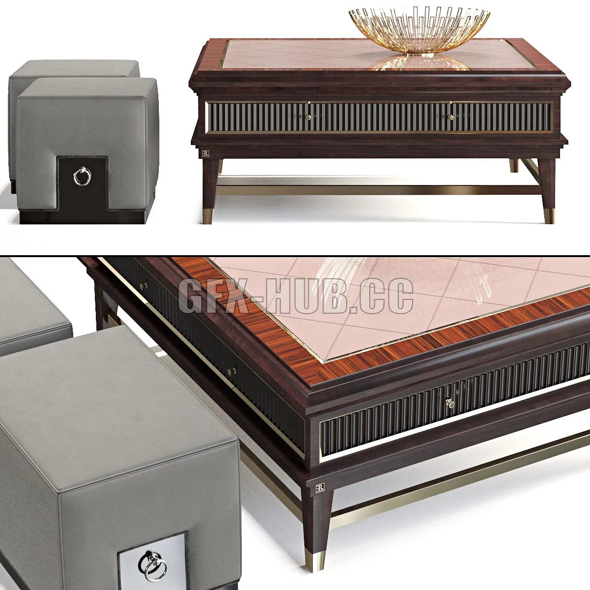 Coffee table and pouf 3D Model