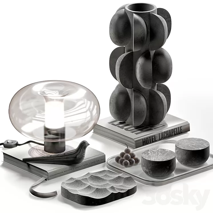 Coffee table decor set 045 with lamp 3D Model Free