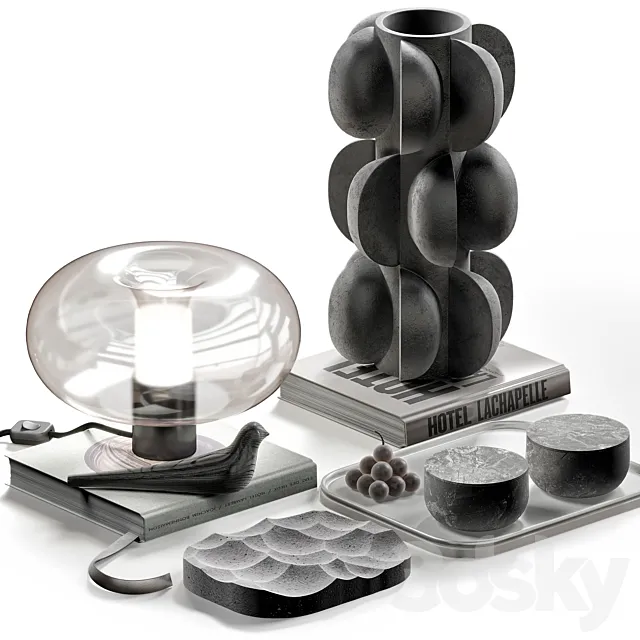 Coffee table decor set 045 with lamp 3DModel