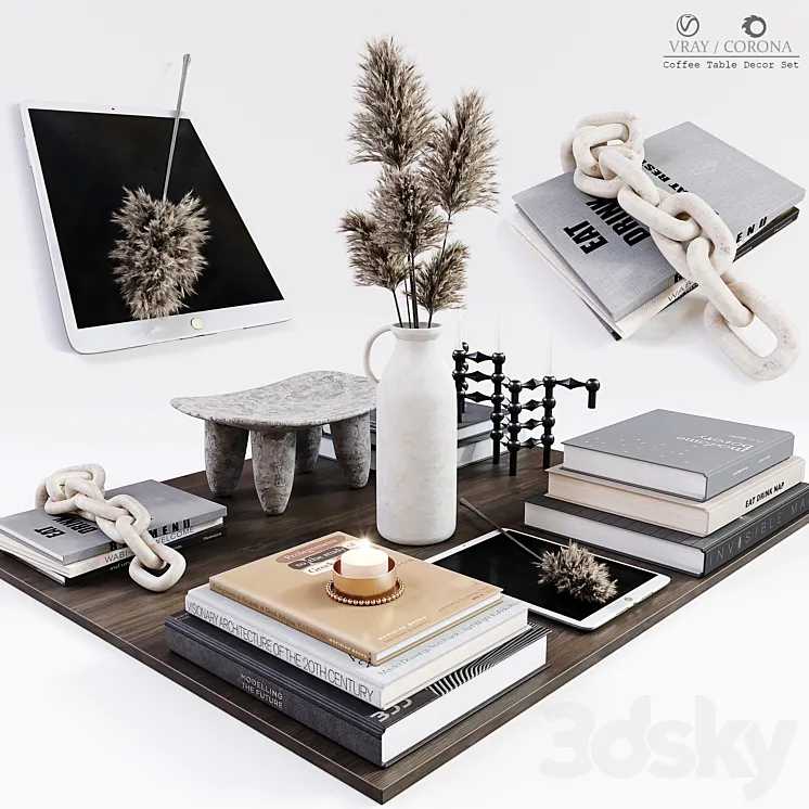 Coffee Table Decor Set 3D Model Free