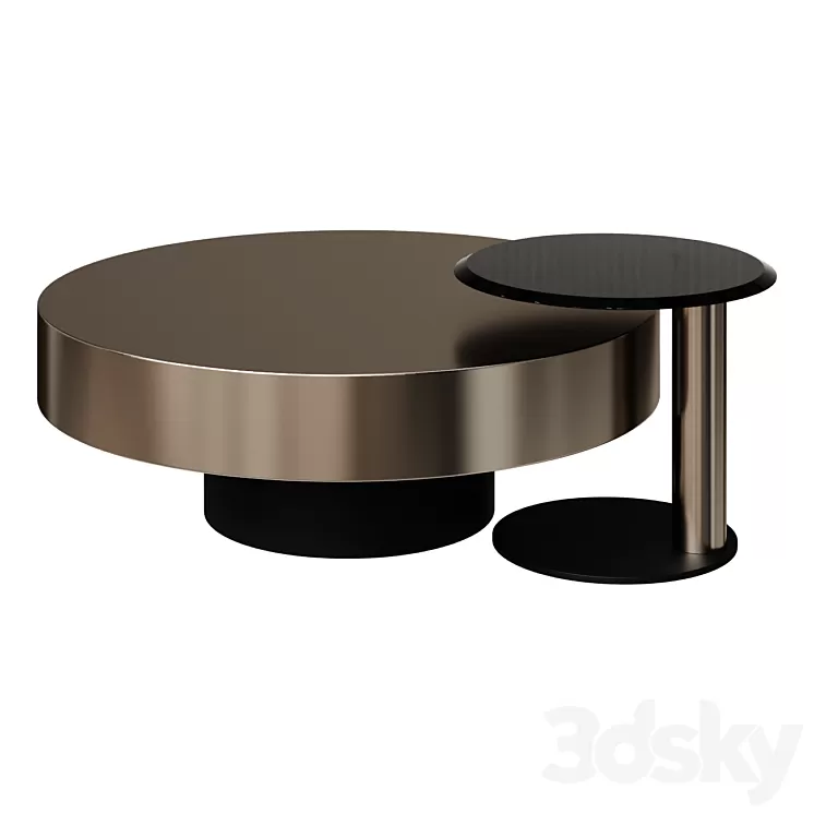 Coffee Table Modern Gold & Black 2-Piece Round Nesting Coffee Table Set with Tempered Glass Top coffee table 3D Model Free